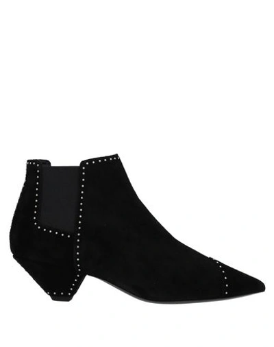 Shop Saint Laurent Woman Ankle Boots Black Size 8.5 Soft Leather, Textile Fibers