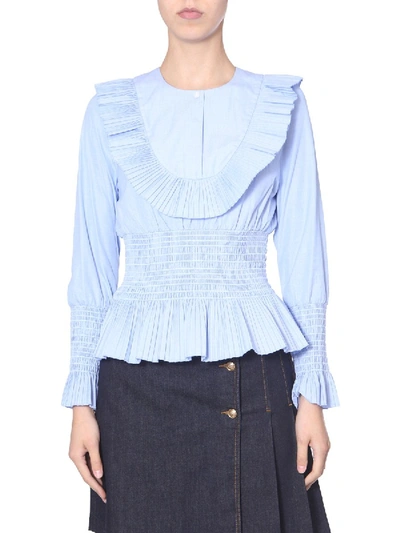 Shop Tory Burch Smocked Top In Blue