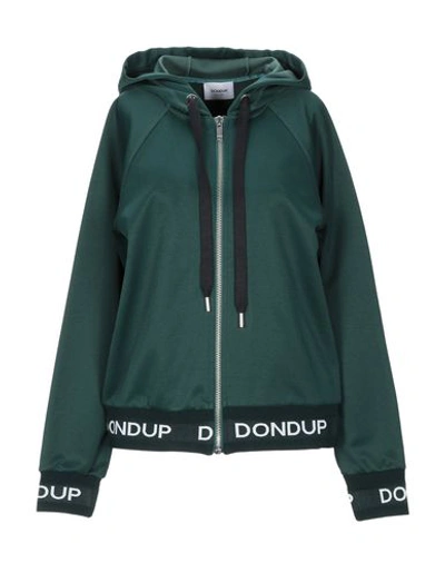 Shop Dondup Woman Sweatshirt Emerald Green Size Xs Polyester, Cotton, Elastane