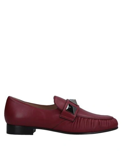 Shop Valentino Garavani Woman Loafers Burgundy Size 6 Soft Leather In Red