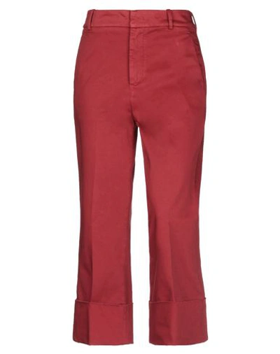 Shop Dondup Woman Cropped Pants Brick Red Size 4 Cotton, Elastane