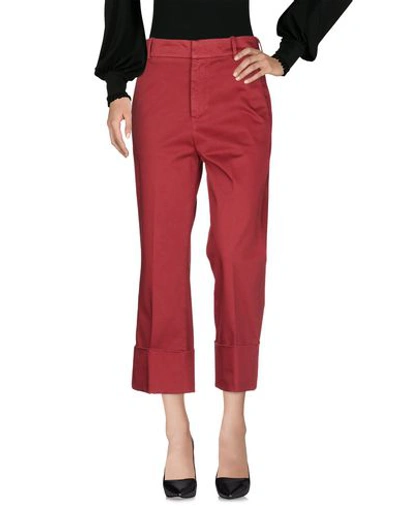 Shop Dondup Woman Cropped Pants Brick Red Size 4 Cotton, Elastane