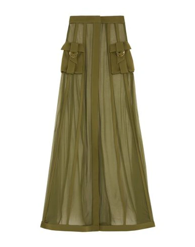 Shop Balmain Maxi Skirts In Military Green