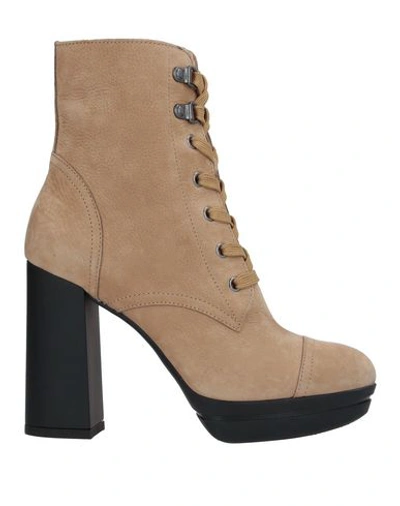 Shop Hogan Woman Ankle Boots Camel Size 6 Soft Leather In Beige