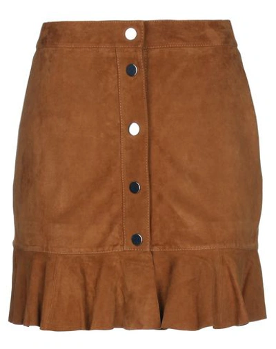 Shop Ganni Mini Skirt In Camel