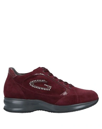 Shop Alberto Guardiani Woman Sneakers Burgundy Size 6 Soft Leather In Red