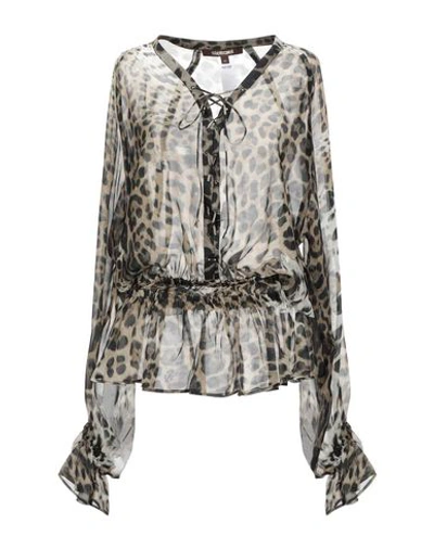 Shop Roberto Cavalli Woman Top Khaki Size 4 Silk In Beige