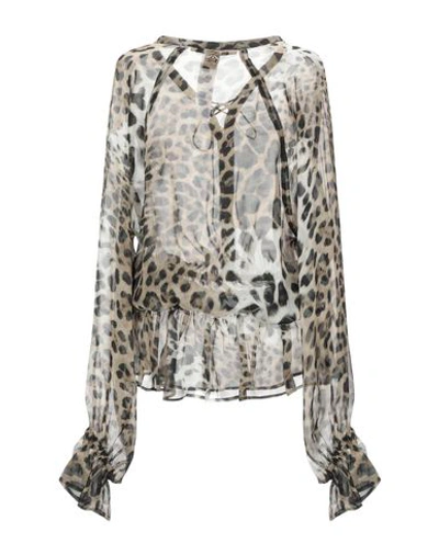 Shop Roberto Cavalli Woman Top Khaki Size 4 Silk In Beige