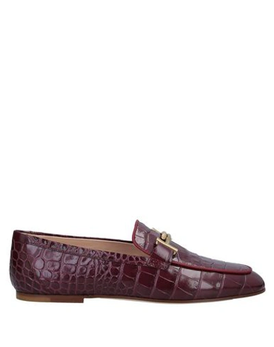 Shop Tod's Woman Loafers Garnet Size 6 Soft Leather In Red