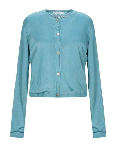 Shop Versace Cardigan In Turquoise