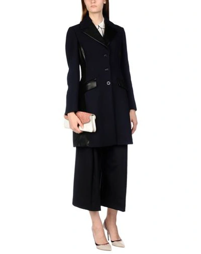 Shop Versace Coat In Dark Blue