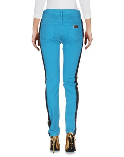 Shop Just Cavalli Woman Jeans Turquoise Size 32 Cotton, Elastane, Calfskin In Blue