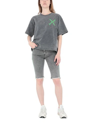 Represent Cotton Blend Denim Riding Shorts In Grey