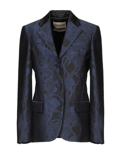 Shop Roberto Cavalli Suit Jackets In Dark Blue