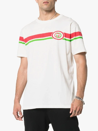 Shop Gucci Gg Band Print Cotton T-shirt In White