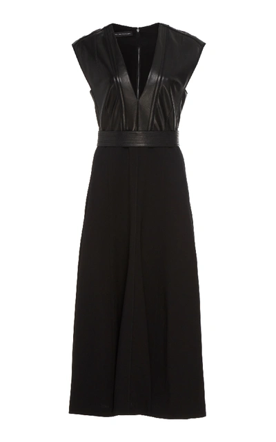 Shop Narciso Rodriguez Textured Leather And Wool Midi Dress In Black
