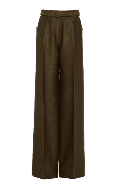 Shop Gabriela Hearst Vargas Belted Wide-leg Trouser In Green