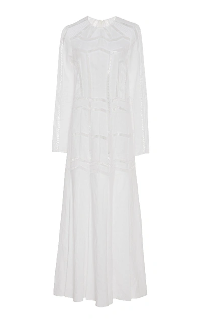 Shop Gabriela Hearst Beavior Long Sleeved Linen Dress In White