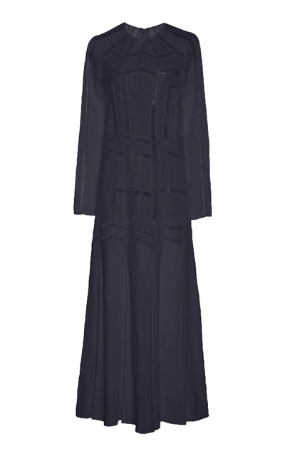 Shop Gabriela Hearst Beavior Long Sleeved Linen Dress In Navy
