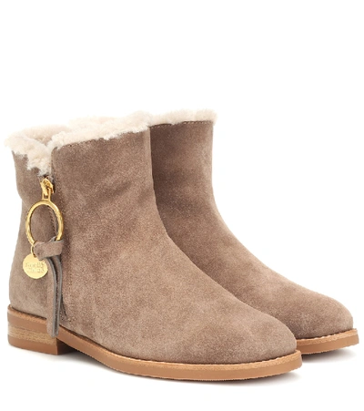 See By Chlo Louise Flat Suede Ankle Boots In Taupe ModeSens