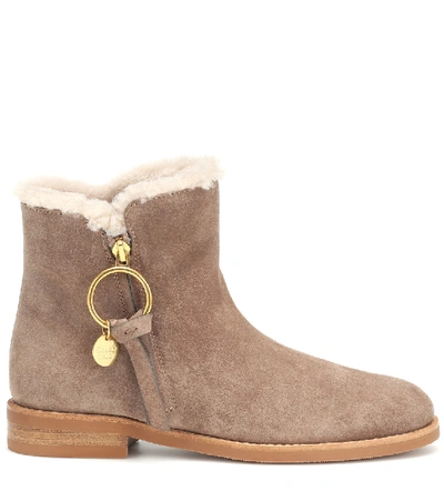 Shop See By Chloé Louise Flat Suede Ankle Boots In Brown