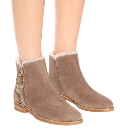 Shop See By Chloé Louise Flat Suede Ankle Boots In Brown