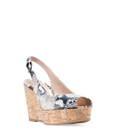 Shop Stuart Weitzman The Jean Wedge In Black And White Python Printed Leather