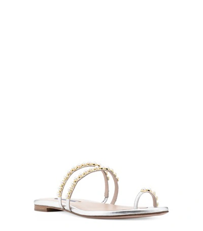 Shop Stuart Weitzman The Petrina Slide In Silver Metallic Caviar Leather