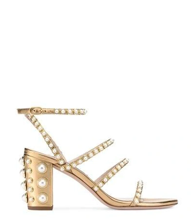 Shop Stuart Weitzman The Peridot Sandal In Gold Metallic Caviar Leather