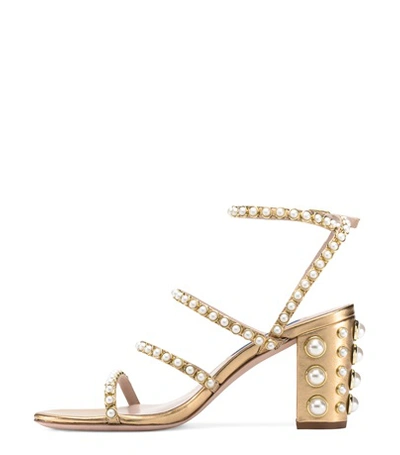 Shop Stuart Weitzman The Peridot Sandal In Gold Metallic Caviar Leather