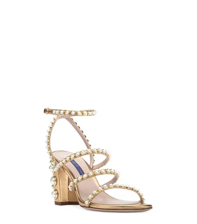 Shop Stuart Weitzman The Peridot Sandal In Gold Metallic Caviar Leather