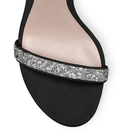 Shop Stuart Weitzman The Nudistsong Sandal In Black Suede And Crystal