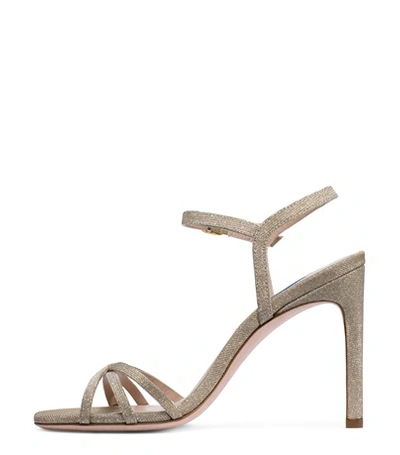 Shop Stuart Weitzman The Starla 105 Sandal In Platino Gold Lamé