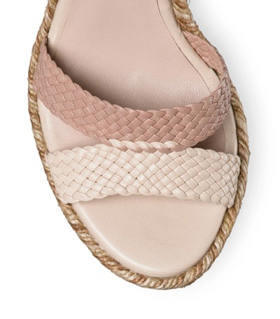 Shop Stuart Weitzman The Elsie Wedge In Beige Woven Leather