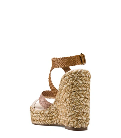 Shop Stuart Weitzman The Elsie Wedge In Beige Woven Leather