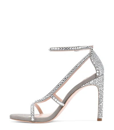 Shop Stuart Weitzman The Mirage 105 In Perla Light Gray Suede And Crystal