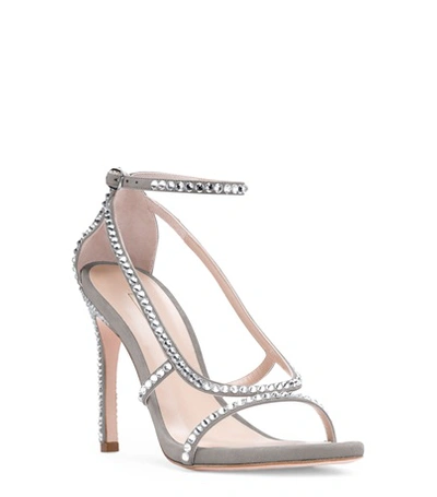 Shop Stuart Weitzman The Mirage 105 In Perla Light Gray Suede And Crystal