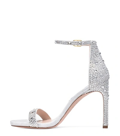 Shop Stuart Weitzman Nudistsong Stardust 105 In Perla Light Gray Suede And Crystal