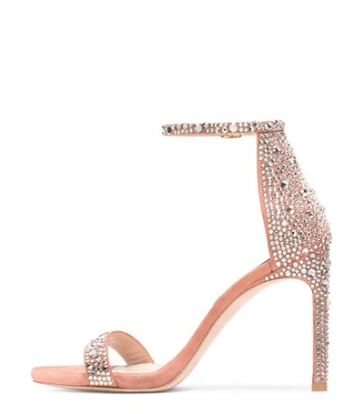 Shop Stuart Weitzman The Nudistsong Stardust 105 Sandal In Desert Rose Suede And Crystal