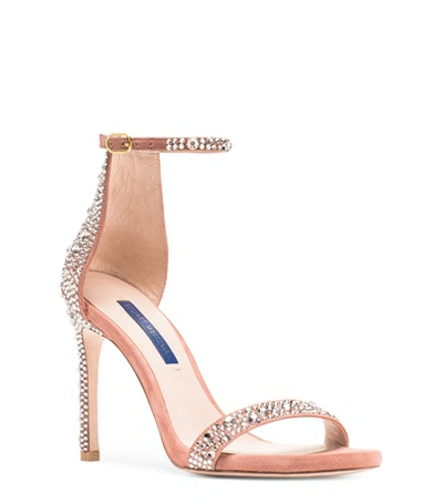 Shop Stuart Weitzman The Nudistsong Stardust 105 Sandal In Desert Rose Suede And Crystal