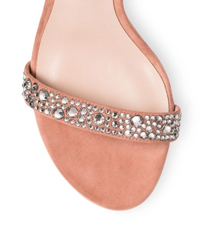 Shop Stuart Weitzman The Nudistsong Stardust 105 Sandal In Desert Rose Suede And Crystal