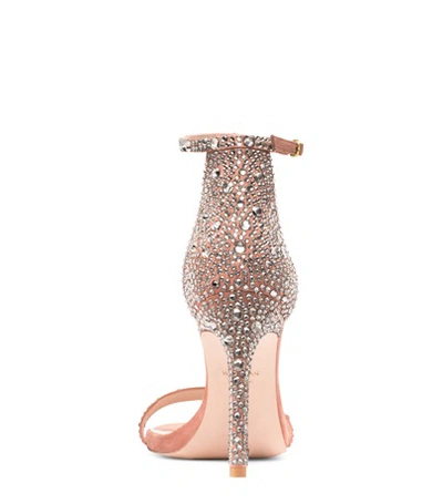 Shop Stuart Weitzman The Nudistsong Stardust 105 Sandal In Desert Rose Suede And Crystal