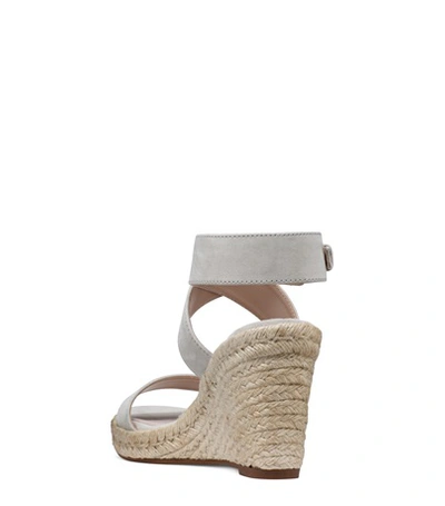 Shop Stuart Weitzman The Lexia Wedge In Seal Light Taupe Suede