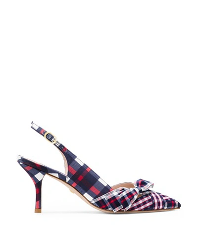 Shop Stuart Weitzman Jacey In Navy And Red Woven Fabric