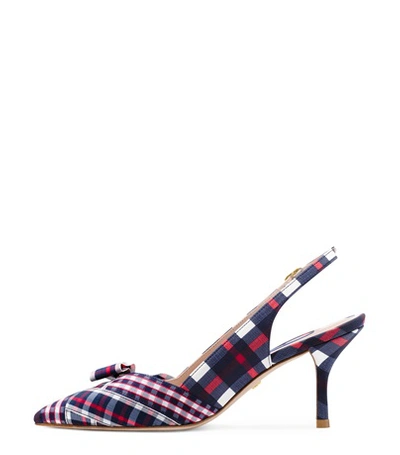 Shop Stuart Weitzman Jacey In Navy And Red Woven Fabric