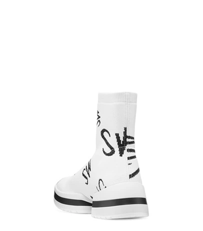 Shop Stuart Weitzman Sw-612 Logo Sock Bootie In White And Black Stretch Knit