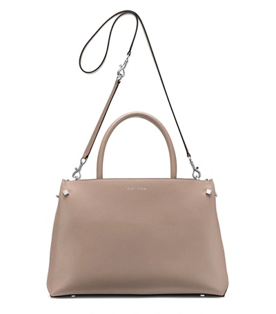 Shop Stuart Weitzman The Marielle Large Satchel In Latte Light Beige Caviar Leather