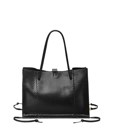 Shop Stuart Weitzman The Shopping Tote Medium In Black Genuine Python