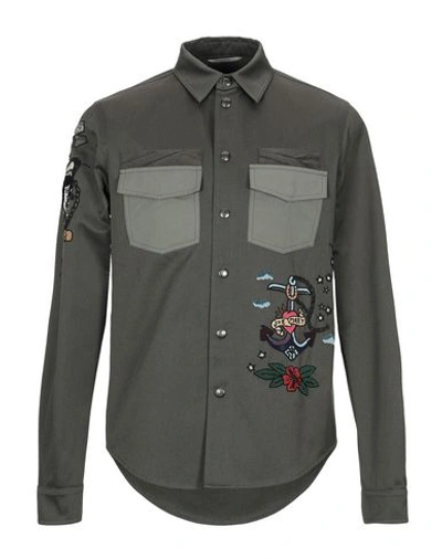 Shop Valentino Garavani Man Shirt Military Green Size 40 Cotton, Linen, Polyester, Metallic Fiber, Viscos
