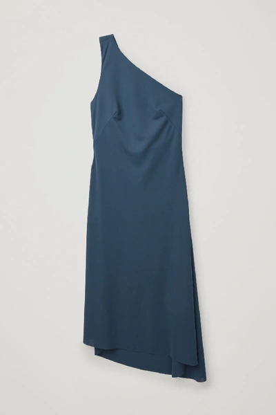 Shop Cos Asymmetric Strap Jersey Dress In Blue